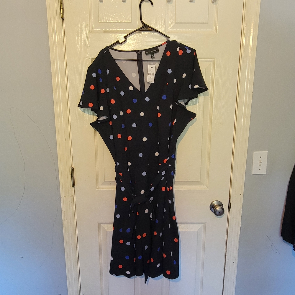 Lane Bryant Navy blue Dress with Red and Blue Polka Dots